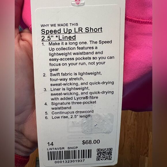 Lululemon Speed Up LR Low Rise Short 2.5" Lined SNCP Sonic Pink Size 14 NWT - Picture 5 of 10
